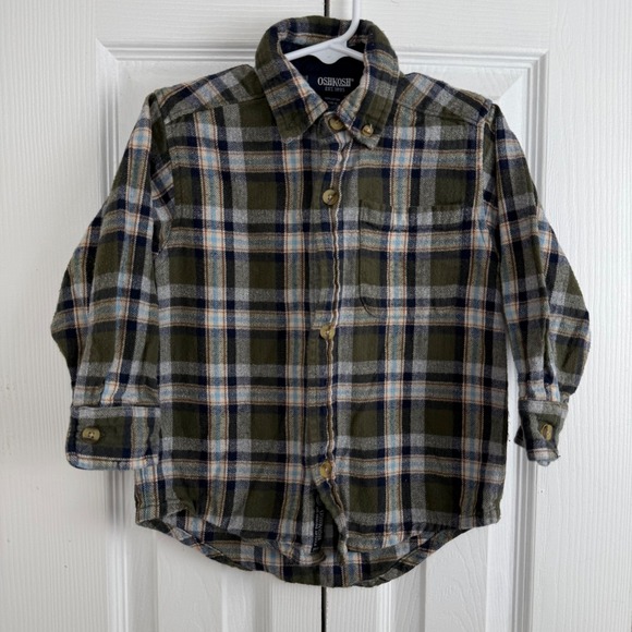 OshKosh B'gosh Other - OshKosh B'gosh Kids Plaid Long Sleeve Button Down flannel Shirt Green Blue 4T